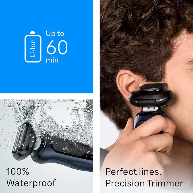 Braun Series 6 Electric Shaver for Men, Wet & Dry Foil Razor, 4-in-1 SmartCare Clean & Charge Center, Precision Trimmer Attachment, Replacement Shaver Head, Travel Case, Dark Blue 6177ps