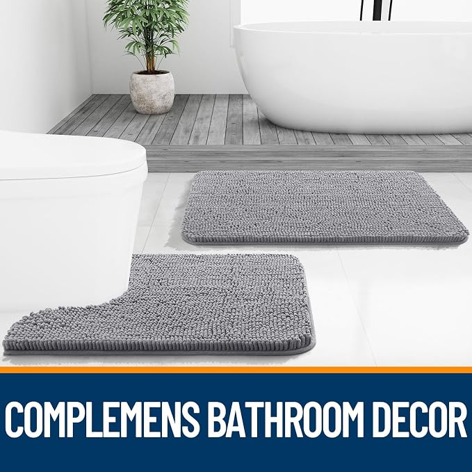 OLANLY Toilet Rugs U-Shaped 20x20, Extra Soft Absorbent Chenille Contour Bathroom Rugs for Toilet, Dry Quickly, Machine Washable, Non-Slip Bath Mat, Grey