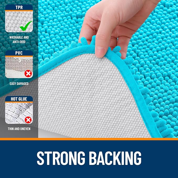 OLANLY Bathroom Runner Rugs 47x24, Soft Absorbent Chenille Bath Rugs, Rubber Backing Quick Dry, Machine Washable Long Bath Mats for Bathroom Floor, Tub and Shower, Home Decor Accessories, Aqua Sky