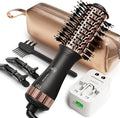 120-240V Travel Brush Hair Dryer, Small Hair Straightener Brush with European Plug Adapter for International Travel, 4 in 1 Hot Air Styler & Dryer for Drying Straightening Curling Volumizing