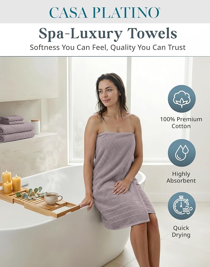 Casa Platino Towel Set Quick Dry 100% Cotton 12 Piece Soft - Platinum | Set Of Towels - Ring-Spun Durability, Ring-Spun Cotton, Terry Weave Comfort, Long-Lasting Comfort, Hotel-Style Look
