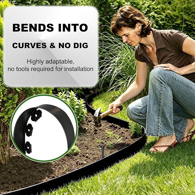 3 Inch x 100FT Garden Edging Border, Landscaping with 150pcs Spikes | landscape edging,garden edging,garden edging border,flower bed edging borders,lawn edging, Yard, Paver, Playground, Pathway