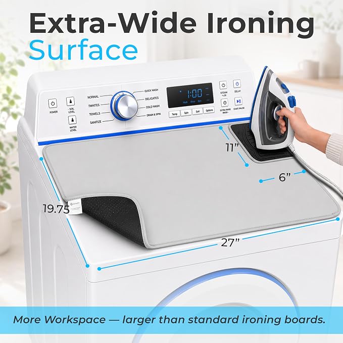 Handy Laundry Portable Ironing Mat - Easily Change Any Flat Surface into an Ironing Board. Features Silicone Slip Resistant Iron Rest to Safely Place Your Hot Iron. Easy to Take Along When Traveling.