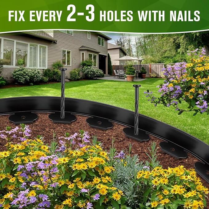 Garden Edging, 3" x 100' Landscape Edging, No Dig Edging for Landscaping with 120 Pcs Anchoring Spikes, Flexible Landscape Border Edging for Landscaping, Yard Lawn, Flower Beds(Black)