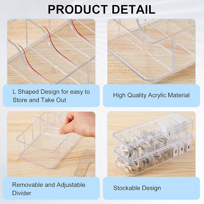 Tatuo 6 Pcs Cable Organizer Box with Wire Ties, Plastic Cord Storage Box with Lid, Electronics Organizer for Home Office Desk Organizers and Accessories (Clear)