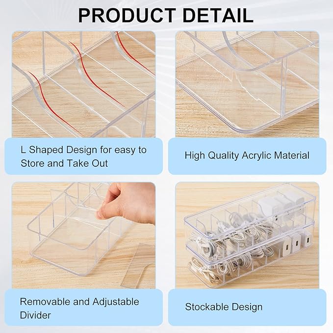 Tatuo 8 Pcs Cable Organizer Box with Wire Ties, Plastic Cord Storage Box with Lid, Electronics Organizer for Home Office Desk Organizers and Accessories (Clear)