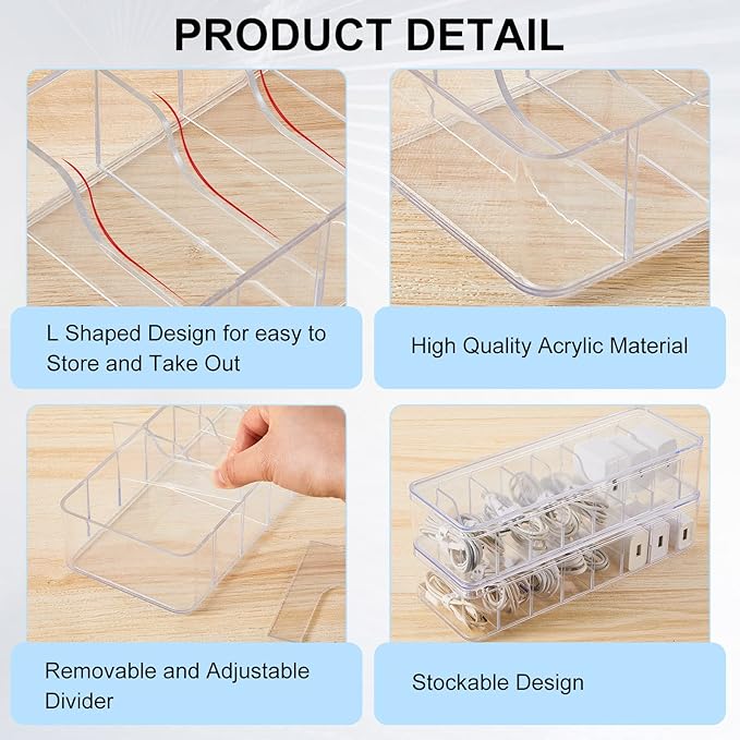 Tatuo 12 Pcs Cable Organizer Box with Wire Ties, Plastic Cord Storage Box with Lid, Electronics Organizer for Home Office Desk Organizers and Accessories (Clear)