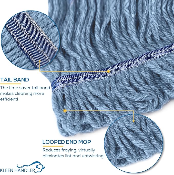 KLEEN HANDLER General Cleaning Mop Heavy Duty Commercial Replacement, Wet Industrial Blue Cotton Looped End String Head Refill, 3 Count (Pack of 8)