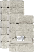SALBAKOS 12-Piece 100% Turkish Cotton Washcloths and Face Towels, Stone | 13x13 in Standard Size Small Towel, Multi-use Bathroom & Kitchen, Thick Super Soft Absorbent Durable, Oeko-Tex Made in Turkey