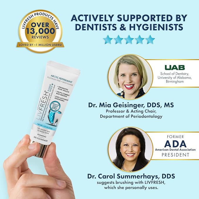 LIVFRESH Toothpaste Gel, Clinically Proven to Remove Plaque 250% Better, Improves Gum Health 190% Better, Reduces Tartar Buildup, Fights Bad Breath, Lasting Cooling Effect, SLS Free, Arctic Peppermint