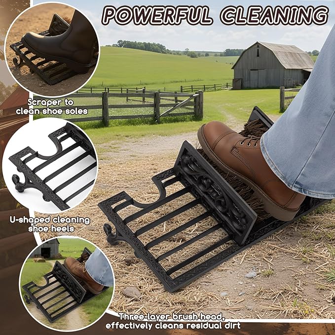 Geelin Cast Iron Boot Brush Scraper Outdoor, Vintage Heavy Duty Shoe Scraper Brush, Angled, for Porch Entryway Farmhouse