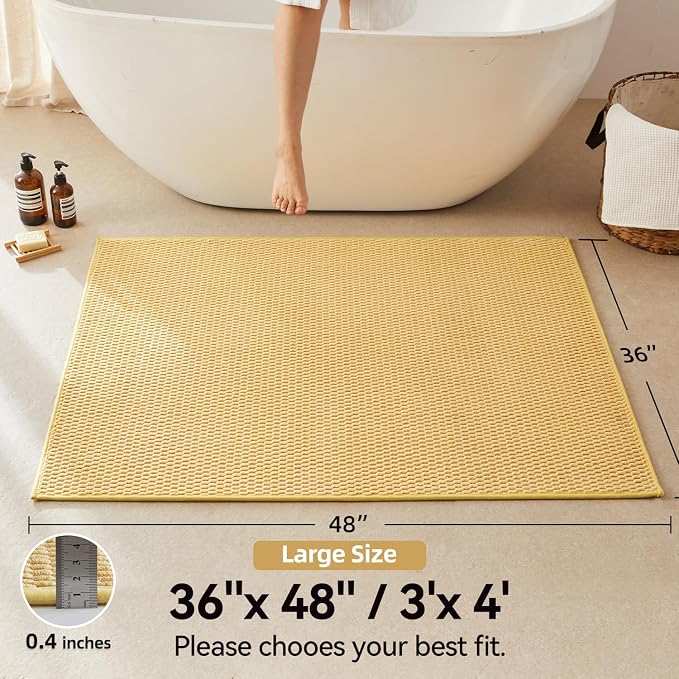 Triohero Large Bathroom Rugs Non Slip Washable Bath Rugs Super Absorbent Bathroom Rug Thin Quick Dry Low Pile Bath Mats, Yellow 36"x48"