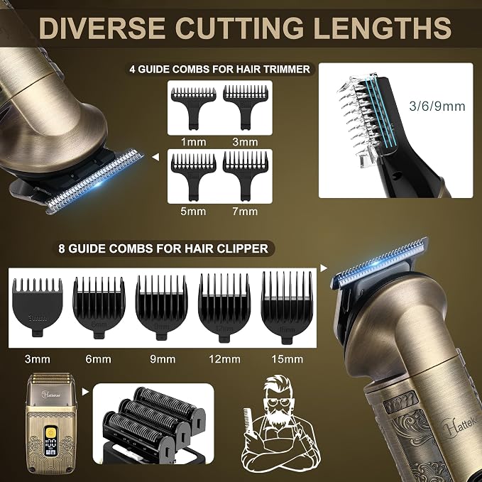 Hatteker Men Waterproof Cordless Beard Trimmer Clipper & Foil Shaver All-in-One Kit