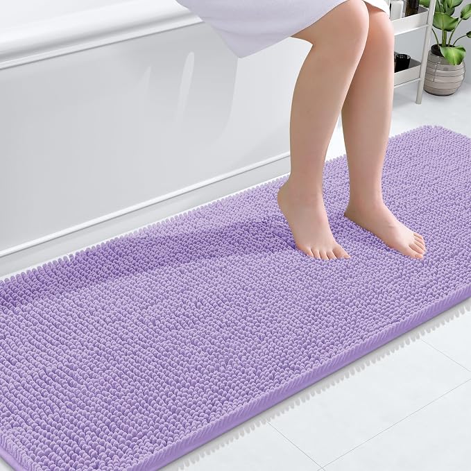 OLANLY Bathroom Runner Rugs 70x24, Soft Absorbent Chenille Bath Rugs, Rubber Backing Quick Dry, Machine Washable Long Bath Mats for Bathroom Floor, Tub and Shower, Home Decor Accessories, Lavender