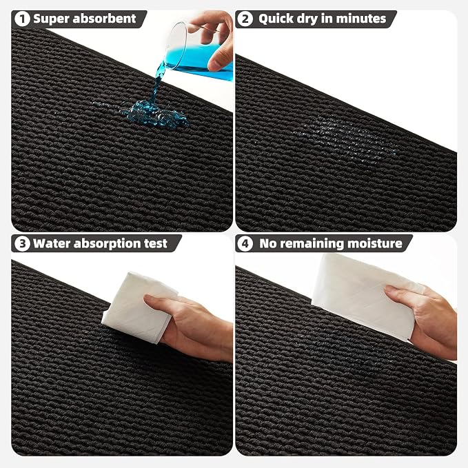 TYUU Black Bathroom Runner Rug, Long Bath Mat Washable Thin Quick Dry Low Pile Bathroom Runner Rugs 24 x 60 Non Slip, Black 24''x60''
