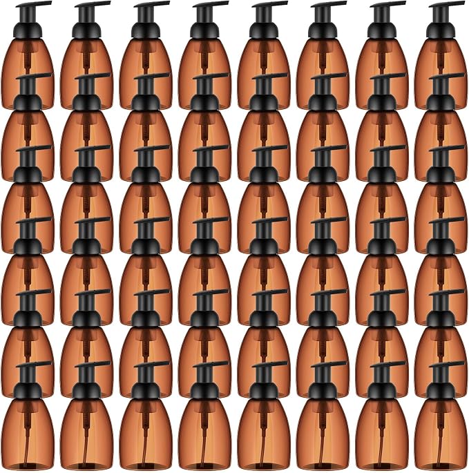Nuenen 48 Pieces 8oz Foaming Soap Dispenser Refillable Foaming Pump Bottles Bulk Travel Hand Soap Dispenser Plastic Press Bottles Empty Containers for Shampoo Bathroom Commercial(Amber)