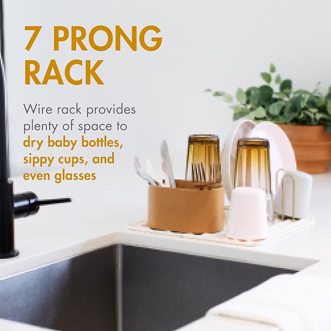 Boon ARC Modular Baby Bottle Drying Rack — Includes Silicone Drying Mat, Accessory Cup, and 7-Prong Wire Bottle Rack — Baby Essentials | Modular Design, Non-Slip Silicone Mat, Accessory Cup Included, 7-Prong Wire Rack, Baby Bottles, Sippy Cups
