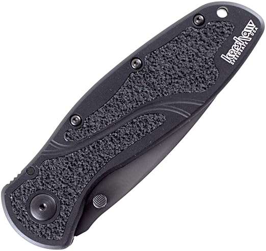 Kershaw Blur,Black Serrated(1670BLKST); Folding Knife with All-Black Body,Partially Serrated 3.4” 14C28N Steel Blade,Anodized Aluminum Handle with Trac-Tec Grip,Reversible Pock lip; 3.9OZ