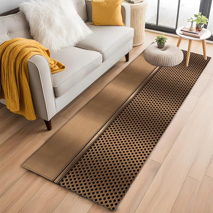 Kitchen Runner Rug 2 x 6 Ft, Brown Metal Hole Laundry Room Rugs Indoor Non Slip Washable, Modern Copper Net Eye Hole Pattern Decorative Carpet Long Mat for Sink/Hallway/Living Room