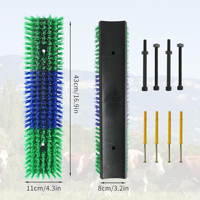 Livestock Scratch Brush With 8 Screws，Animal Back Scratching Brush for Cow,Cattle,Sheep, Horses,Pigs，Massage Grooming Tool(Green, 2pcs)