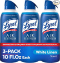 Lysol Air Sanitizer Spray with Bacterial Odor Eliminator for Home & Office, Sanitizing Air Spray, Air Freshener Alternative, White Linen Scent, 10 oz (Pack of 3)