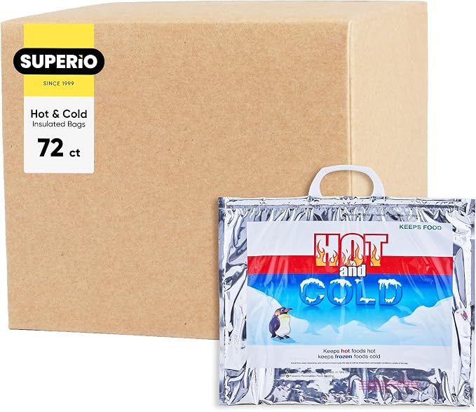 Superio Hot and Cold Insulated Bags for Food Delivery, Grocery Shopping Bags, Food Storage for Hot and Frozen Food for Travel, Disposable Cooler Bag, Reinforced Thermal Lunch Bag (72, 15.5"x13")