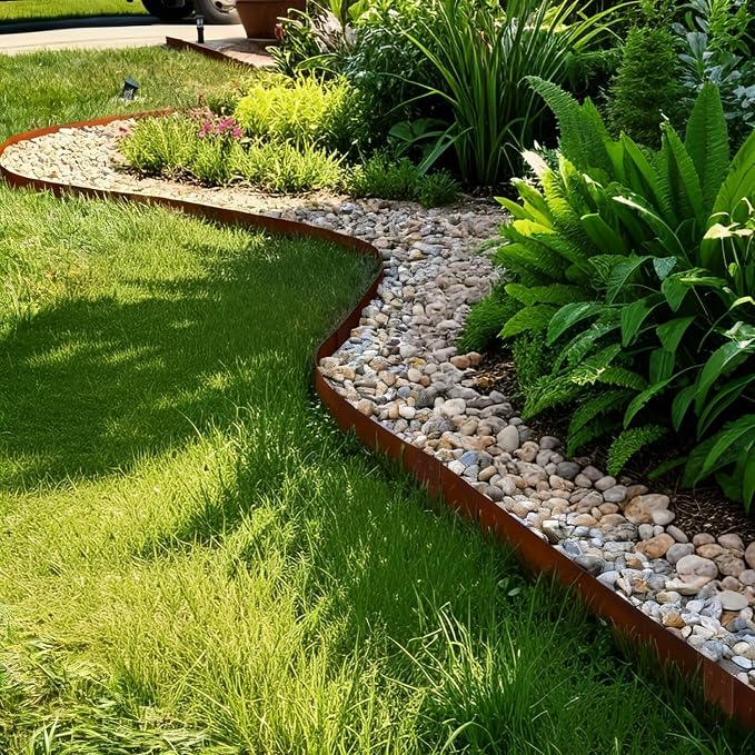Corten Steel Landscape Edging 8in x 40in Strips, 6-Pack 20ft | Rusted, Hammer-In, 8 Inch Tall, Metal Edging for Garden, Border, Steel Landscaping, for Landscape, Yard, Lawn, Pathway