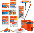 Complete Home Cleaning Kit with Spin Mop Bucket 5 Refills Cloths Sponges Scourers Household Supplies Set