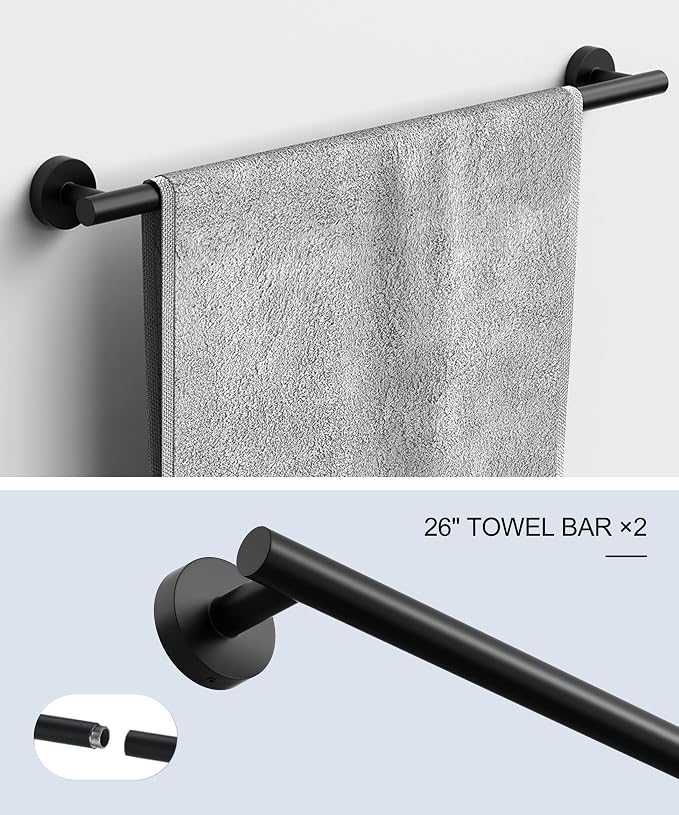 12 Pcs Matte Black Bathroom Accessories Set, HOMEMYSTIQUE SUS304 Stainless Steel Bathroom Hardware Set, Bath Towel Bar Set, Toilet Paper Holders, Towel Rings Racks, Robe Towel Hooks