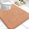 OLANLY Toilet Rugs U-Shaped 24x20, Extra Soft Absorbent Chenille Contour Bathroom Rugs for Toilet, Dry Quickly, Machine Washable, Non-Slip Bath Mat, Peach