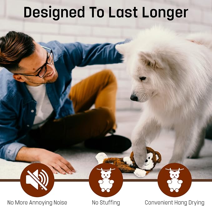 FGA MARKETPLACE Duck-Monkey Flat NO Stuffing NO Squeak Plush Dog Toy, Funny Style Will Entertain Your Pet for Hours, Recommended for Small and Medium Dog 21 INCH Long