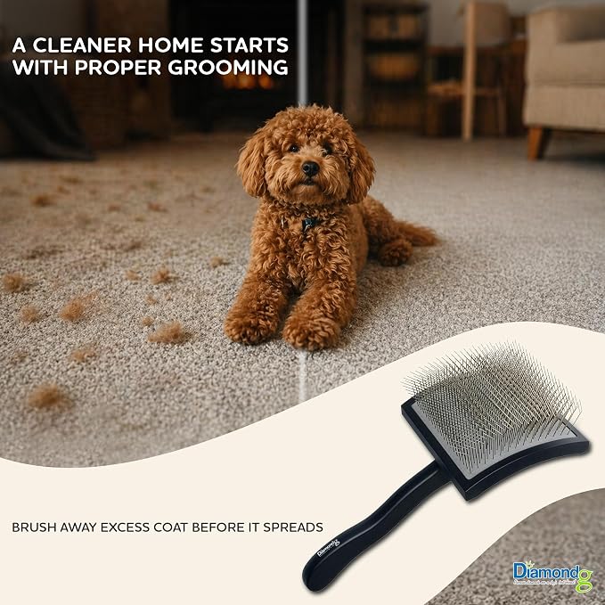 Diamondg Pet Slicker Brush for Dogs & Cats – Professional Grooming Brush for Shedding, Detangling & Coat Maintenance, Gentle Fine Wire Pins, Ergonomic Handle, Black