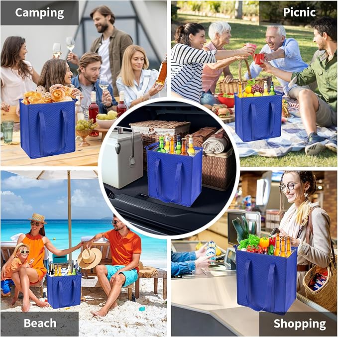10 Pack 18L Thermal Cooler Bags, Zipper Top Grocery Carry Totes | reusable insulated storage bag, reliable hot cold hold, for food delivery, travel, camping, beach, picnic,supermarket trips