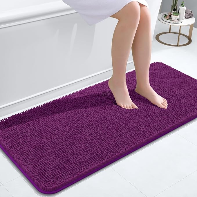 OLANLY Bathroom Runner Rugs 47x20, Extra Soft Absorbent Chenille Bath Rugs, Rubber Backing Quick Dry, Machine Washable Long Bath Mats for Bathroom Floor, Tub and Shower, Home Decor Accessories, Purple