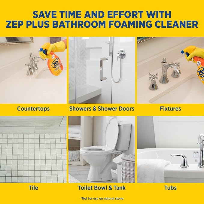 Zep Plus Bathroom Foaming Cleaner - 32 OZ (Case of 12) - R54012 - Prevents Soap Scum Buildup + Long-Lasting Protection - Bleach-free