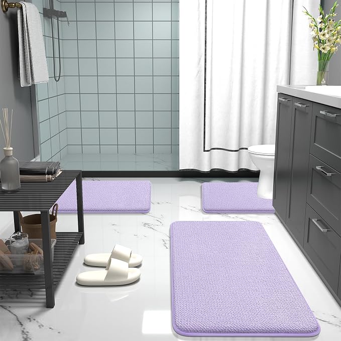 OLANLY Memory Foam Bathroom Runner Rugs 47x20, Absorbent Long Mat, Lavender | Soft Quick Dry Bath Mat Rugs, Non-Slip, Machine Washable Mat for Bathroom Floor, Tub and Shower, Home Decor Accessories