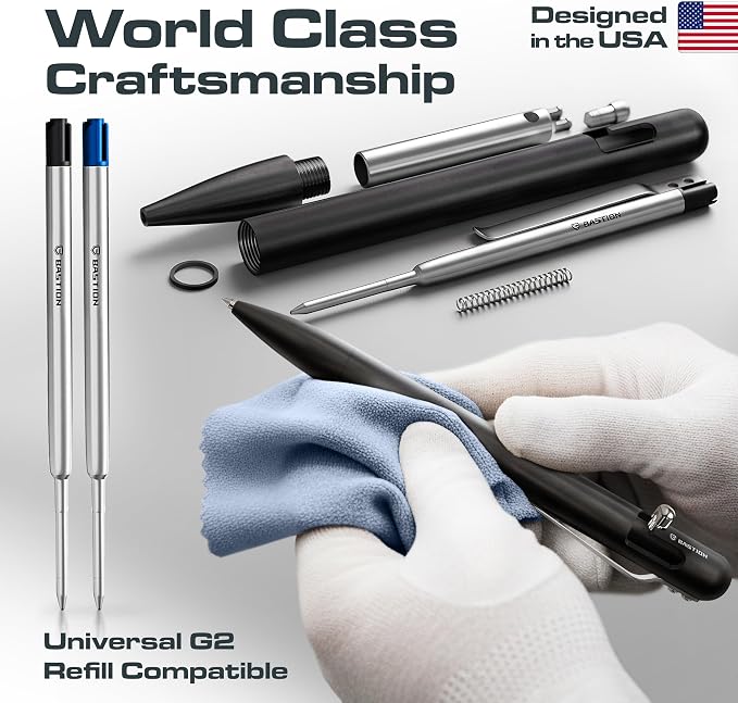 BASTION Bolt Action Pen, Aluminum Jet Black, HyperBolt EDC Pen, Refillable Metal Writing Pen, Premium Graduation Gift, Executive Pocket Pen