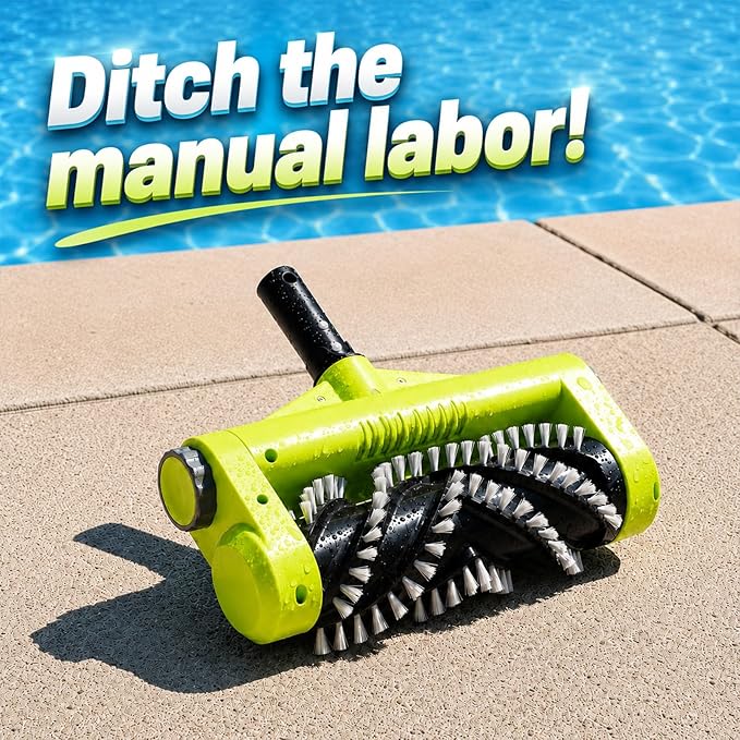 Sepetrel Electric Pool Brush Head, Cordless Motorized Pool Scrubber for Inground & Above Ground Pools, IPX8 Waterproof Shaftless Magnetic Drive Roller Brush for Waterline & Wall Cleaning