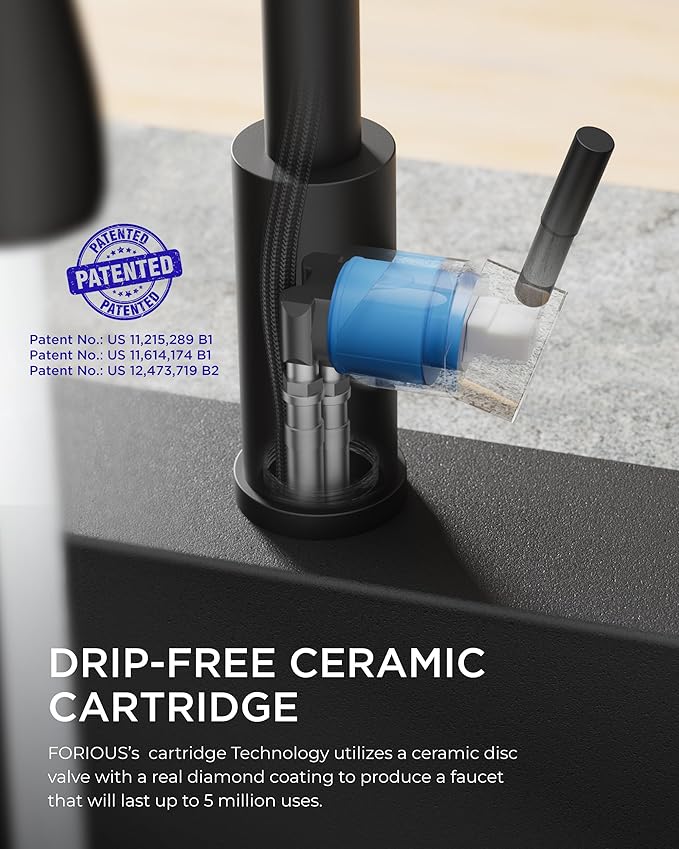 FORIOUS Black Kitchen Faucet with Pull Down Sprayer, High Arc Single Handle Classic Stainless Steel Sink Faucet 1 or 3 Hole, Suitable for Farmhouse Camper Laundry Rv Bar