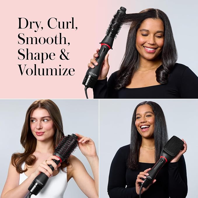 REVLON 3-in-1 Multi-Styler Hair Dryer Brush, Straighten, Curl & Smooth with One Tool, Hot Air Brush for Blowouts, Waves & Sleek Styles, Lightweight Styling Brush with Multiple Heat Settings