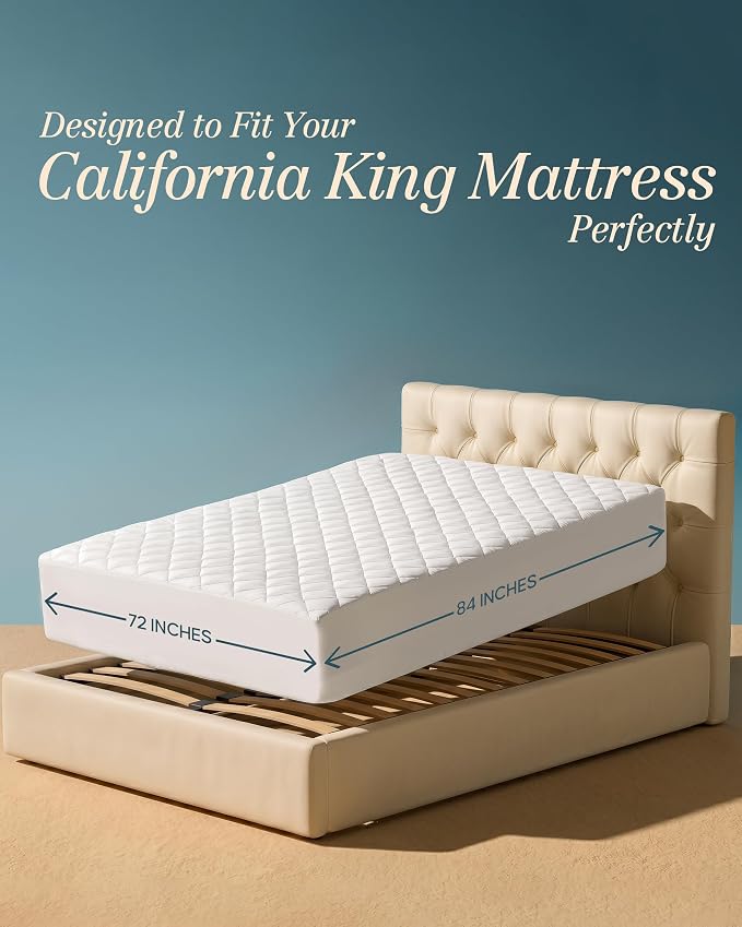 Quilted Fitted Mattress Pad, California King Mattress Protector Topper with Deep Pocket Stretches up to 16 Inches, Machine Washable Mattress Cover by Utopia Bedding (White)