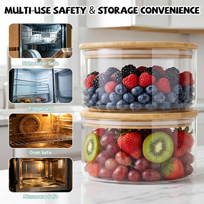 Jolitac 197oz Glass Trifle Bowl with Lid - Extra Large 10 inch Clear Glass Salad Bowl