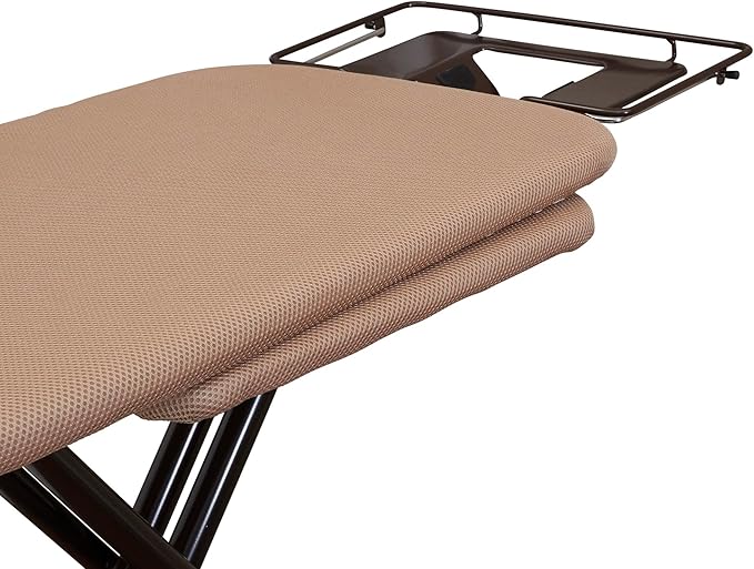 Household Essentials Mega Ironing Board, 4-Leg, Steel Top Pressing Station, Heat-Resistant Fiber Pad and Polyester Cover, Includes Sleeve Board and Iron Rest with Hanger Bar, Bronze Frame