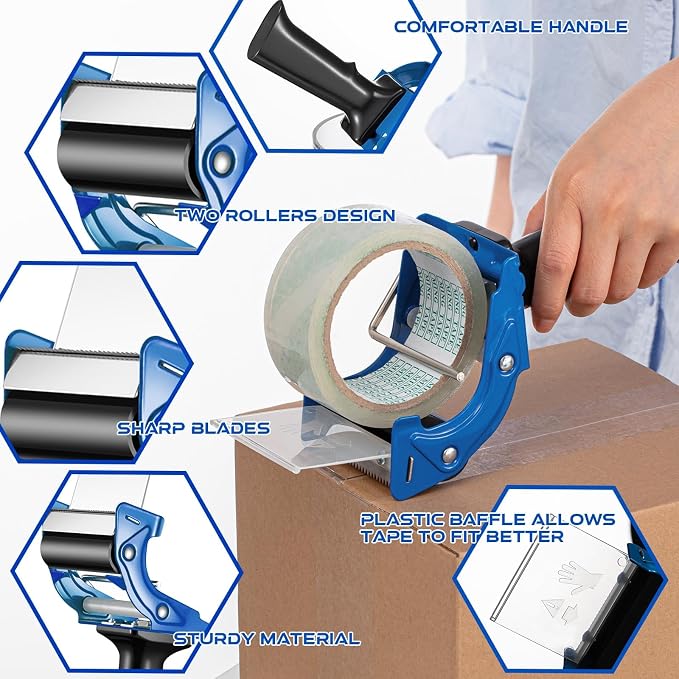 Jetec 8 Pcs 3 Inch Tape Gun Packing Tape Dispenser Gun with Blade Red and Blue for Packing Boxes Heavy Duty Lightweight Tape Sealing Cutter for Gift Wrapping Paper Cutter