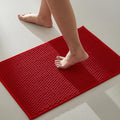 TYUU Christmas Bathroom Rugs Non Slip Washable, Super Absorbent Thin Bath Mat Small Quick Dry Low Pile Bathroom Rug, Red 16"x24"