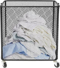 Laundry Hamper with Wheels, Rolling Laundry Basket Cart, Rectangular Metal Mesh Clothes Hamper with Metal Pull Handle for Laundry Room and Bedroom(Black, 16.9" x 9" x 17.7")
