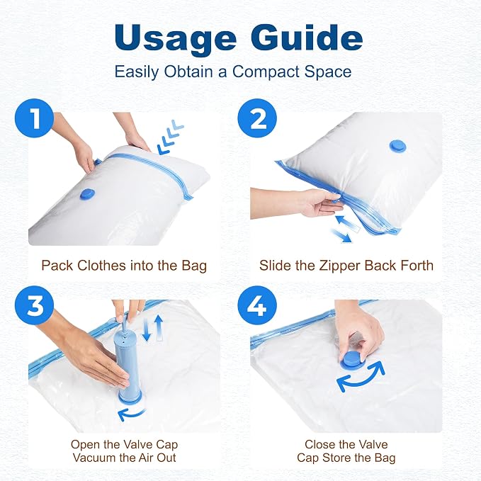HOUSE DAY 10 Medium Vacuum Storage Bags with Pump,Space Saving Vacuum Seal Bags For Clothing Travel,Vacuum Storage Bags For Clothes, Bedding, Moving, Camping, Toys, Travel & Organization, Hand Pump