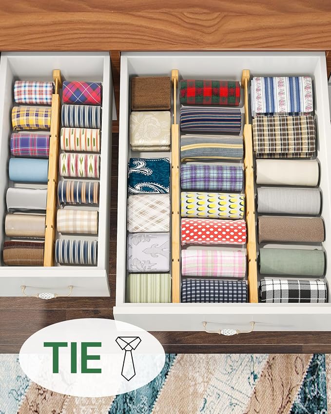 kiplant Kitchen Drawer Dividers - Adjustable Drawer Organizer for Clothes, Kitchen, Closet & Office - 8 Pack with Inserts, 18-22.6 Inches, Non-Slip Silicone Ends