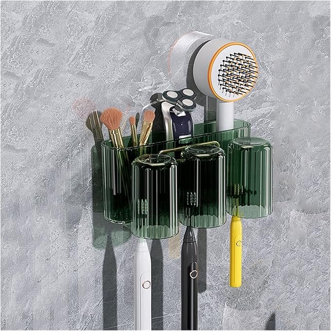 Toothbrush Rack Wall Mounted Toothbrush Holder Multifunctional Mouthwash Cup Brushing Cup Automatic Toothpaste Dispenser Squeeze Kit Bathroom Toothbrush Holder(C,Large)