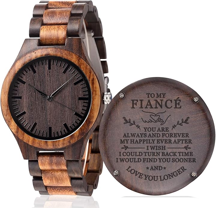 Custom Engraved Wood Watch Gifts for Fiancé Boyfriend Husband Men Him As Personalized Anniversary Christmas Birthday Father Day Graduation Valentine's Wooden Idea